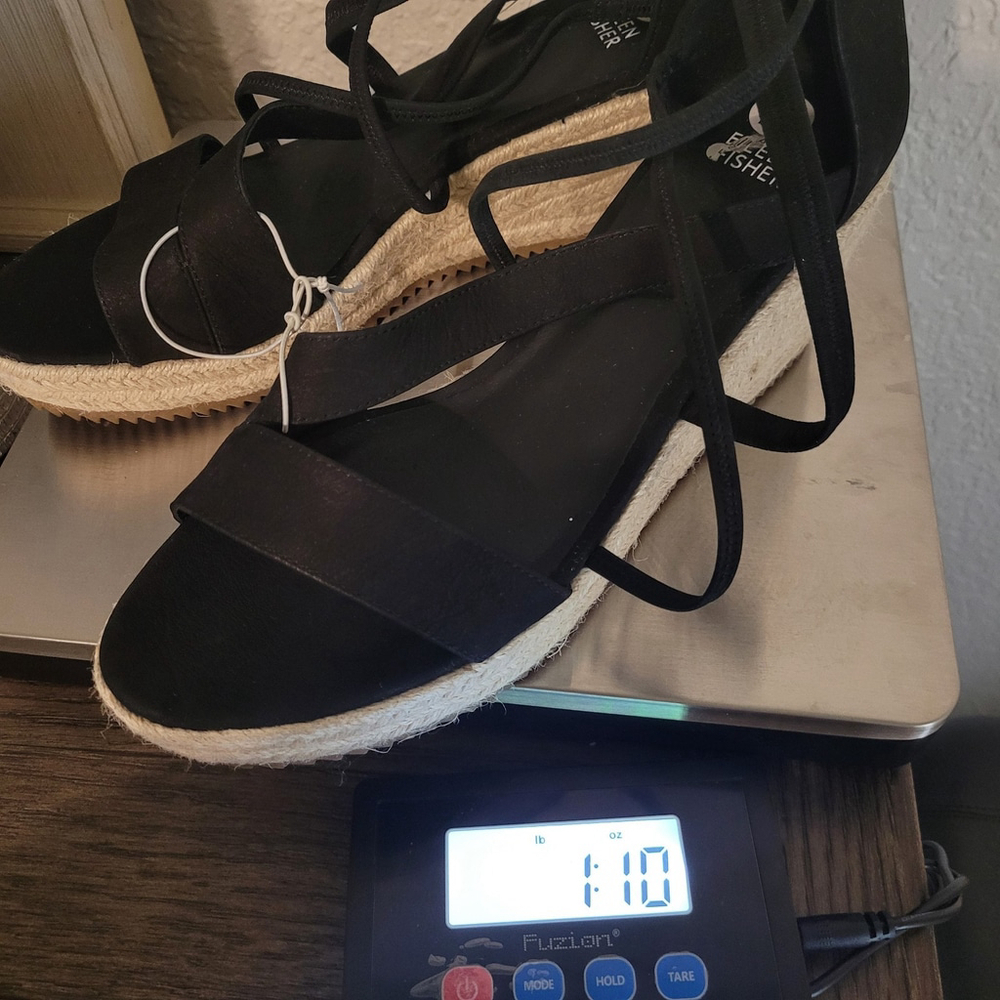 NEW Eileen Fisher Wanda Black Tumbled Nubuck Espadrille Wedge Sandal, Size 11 - Picture 11 of 11
